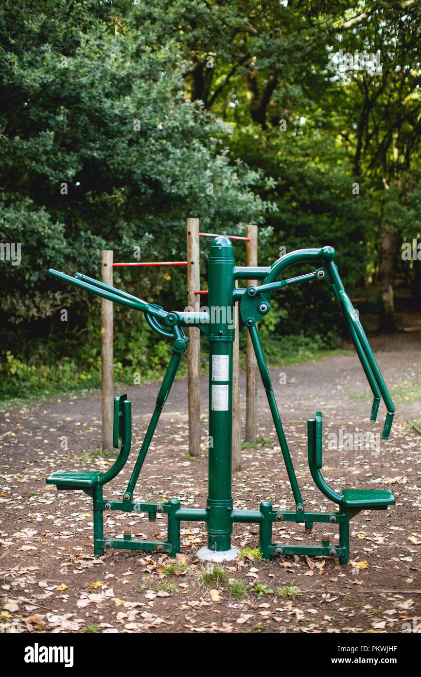 Outdoor gym / fitness equipment for use by the public to keep fit in a local park Stock Photo