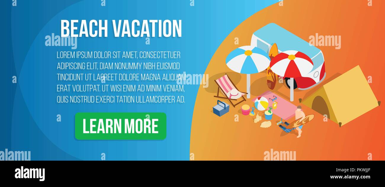 Beach vacation concept banner, isometric style Stock Vector Image & Art ...
