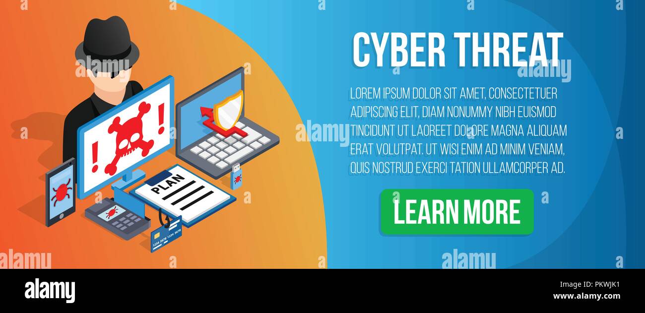 Cyber threat concept banner, isometric style Stock Vector