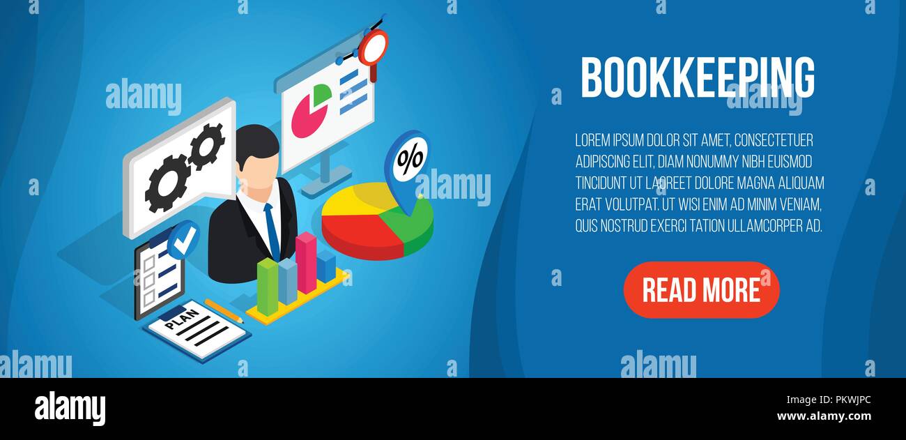 Bookkeeping concept banner, isometric style Stock Vector