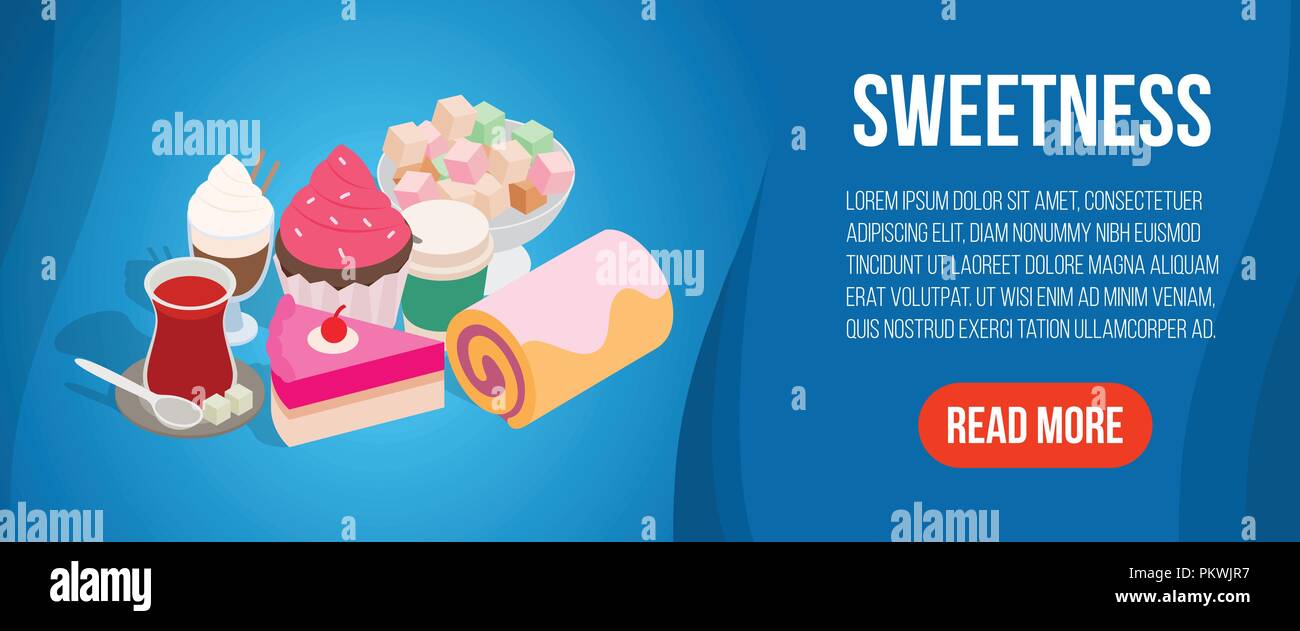 Sweetness concept banner, isometric style Stock Vector