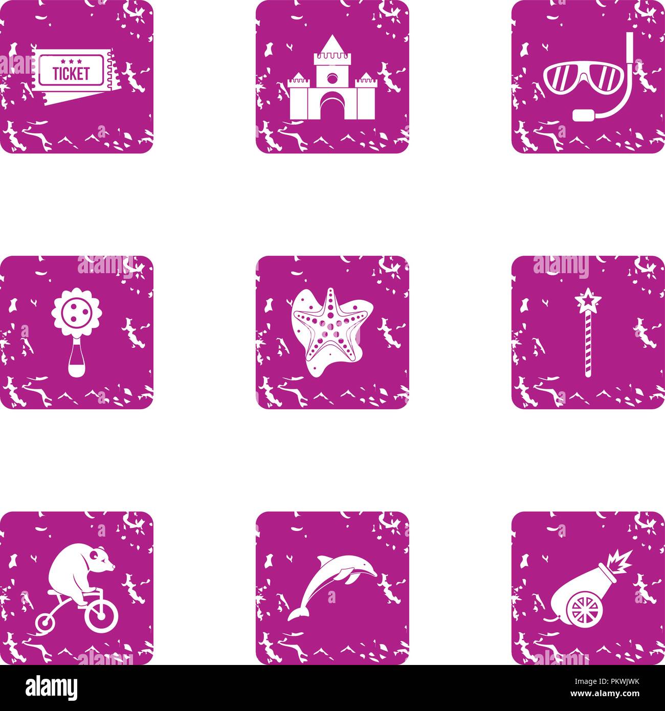 Dog training icons set, grunge style Stock Vector
