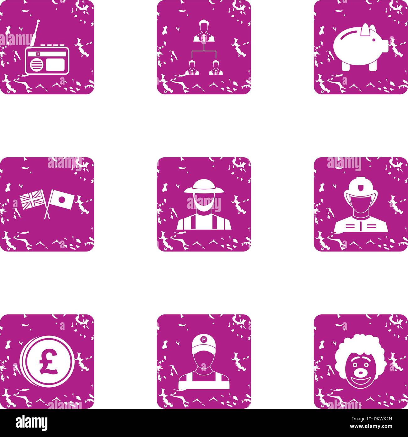 Jollification icons set, grunge style Stock Vector