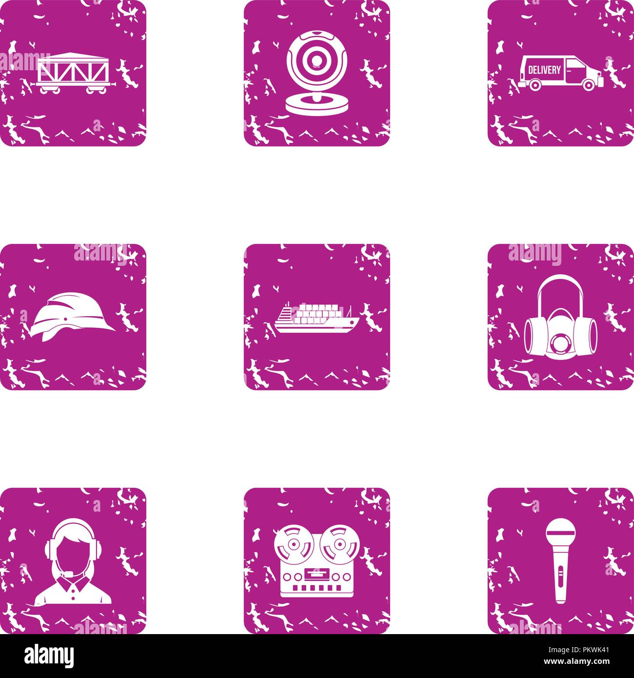 Espionage icons set, grunge style Stock Vector