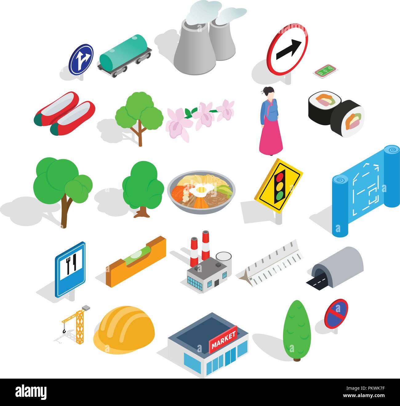 Wayside icons set, isometric style Stock Vector
