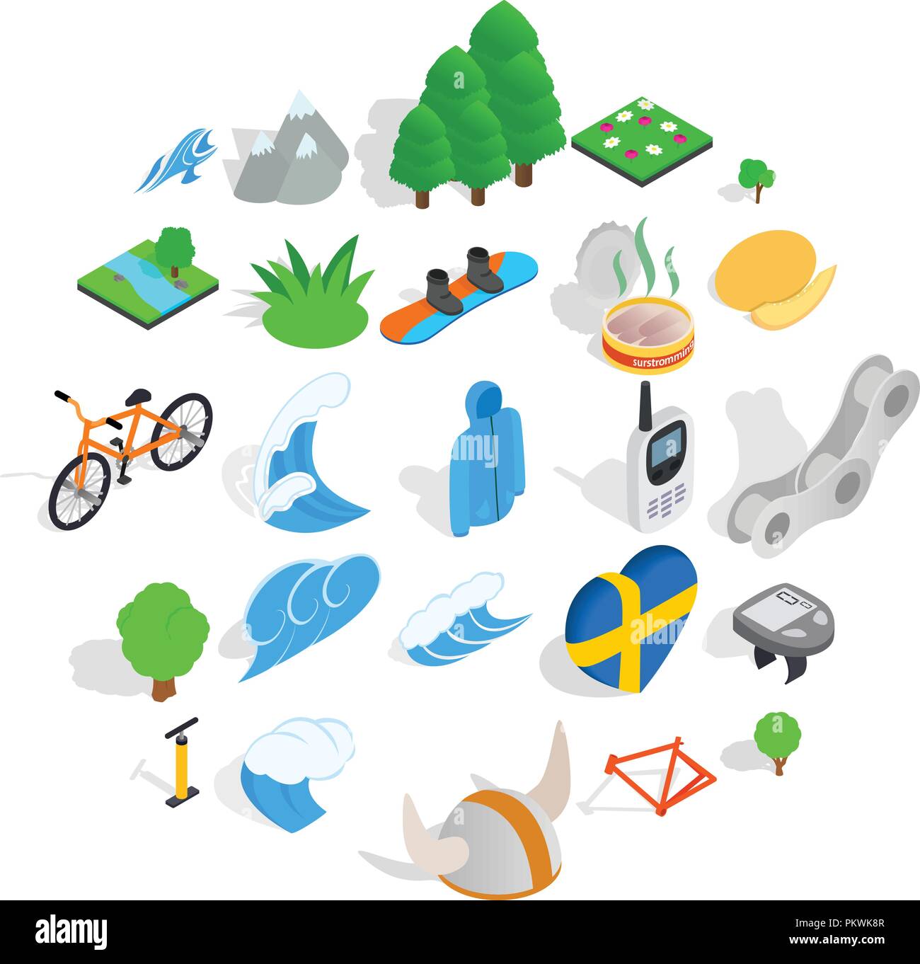 Unity with nature icons set, isometric style Stock Vector