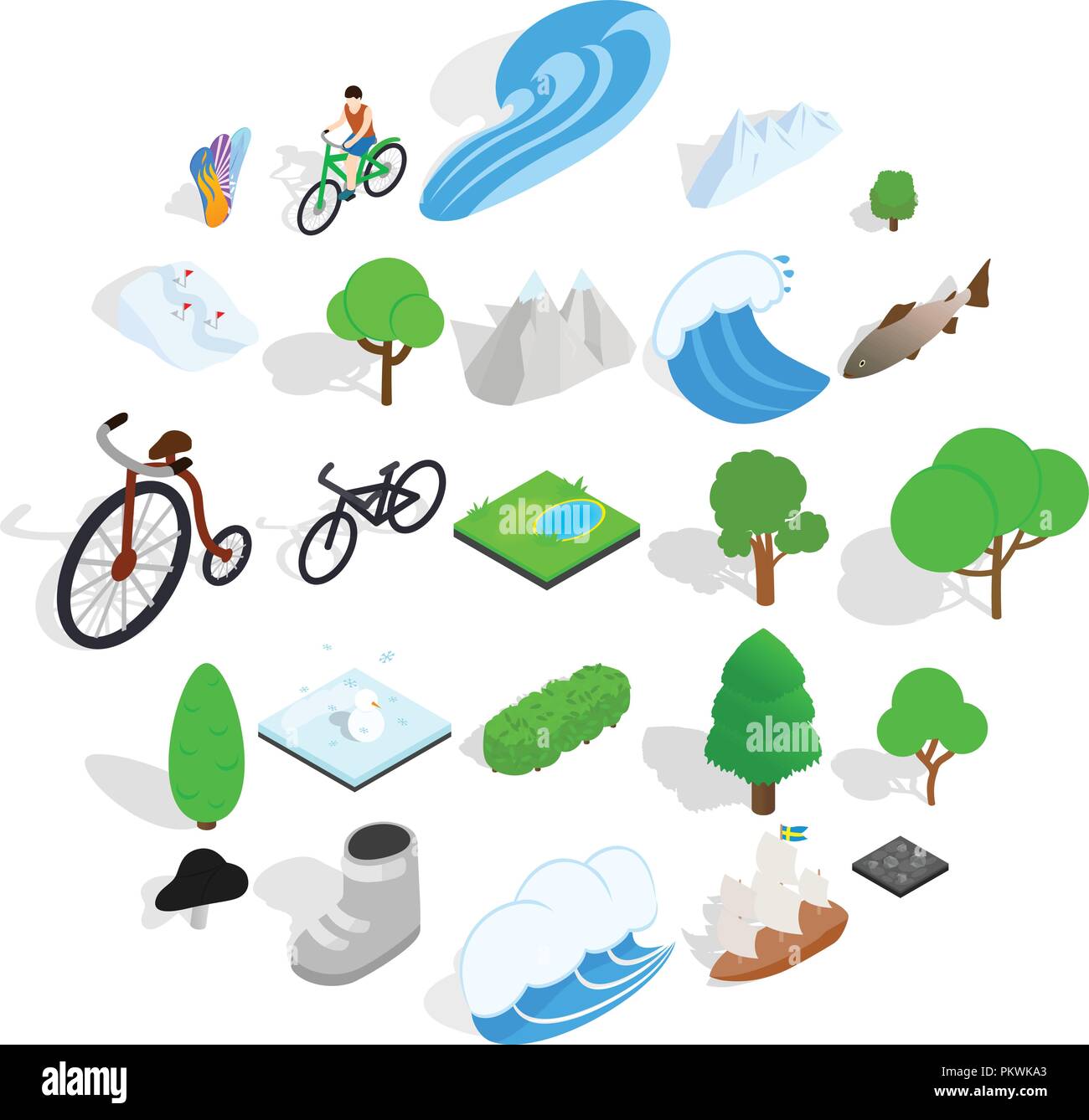 Nature icons set, isometric style Stock Vector