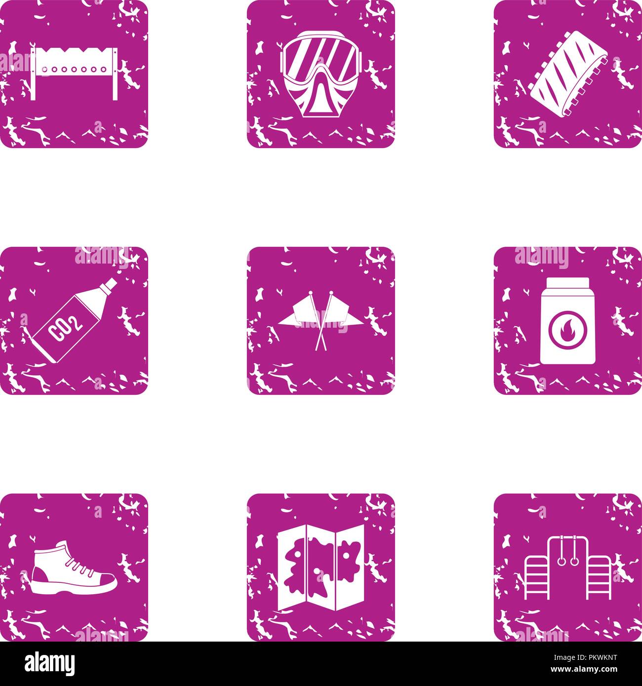 Severe preparation icons set, grunge style Stock Vector
