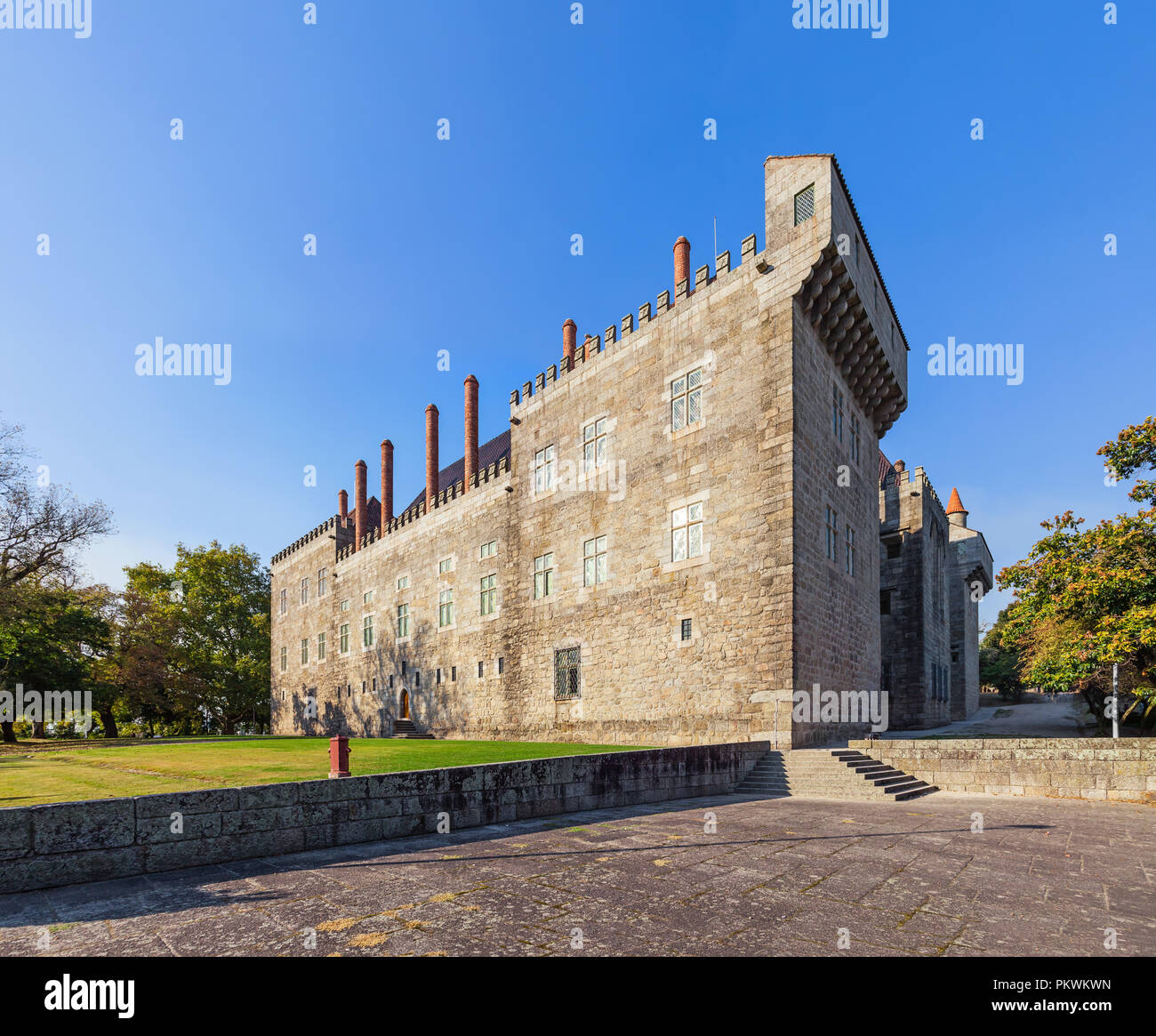 Guimaraes, Portugal. Braganza Dukes Palace or Palacio dos Duques de Braganca, a medieval palace and museum. Stock Photo