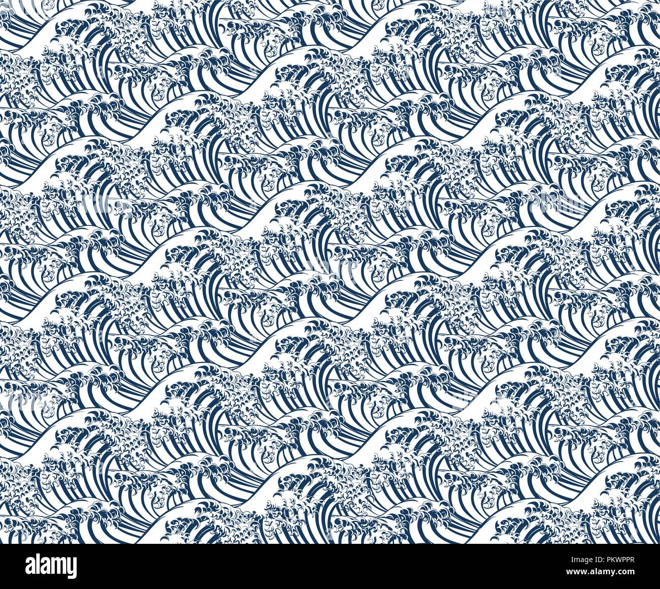 Wave Seamless Pattern Print Single Color Stock Vector