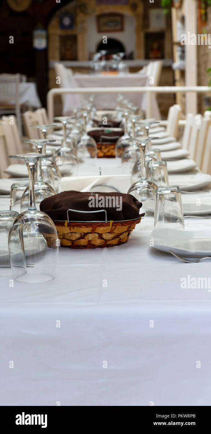 in cyprus the table of the elegant restaurant and empty ready for the