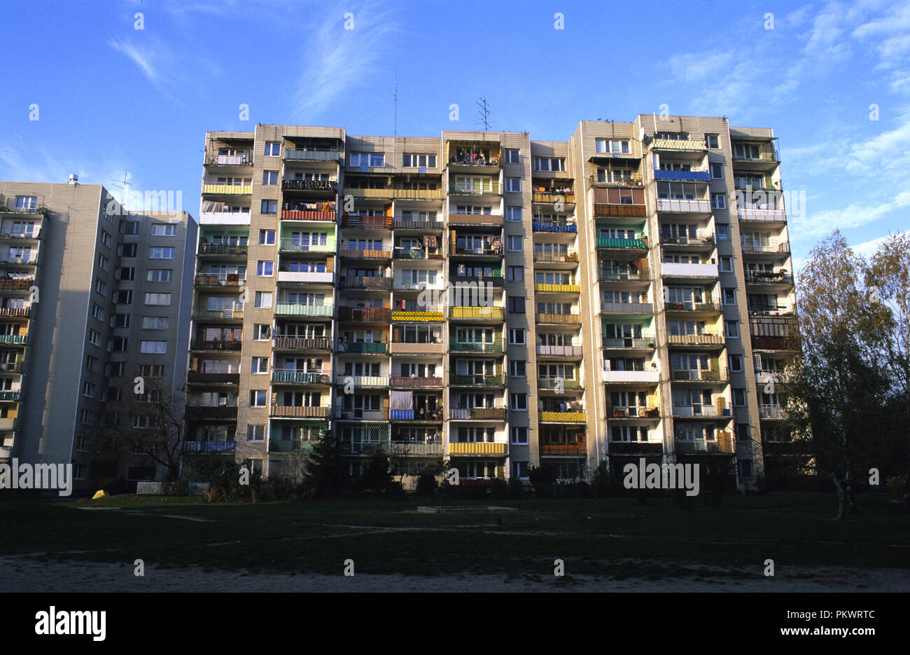 Soviet era residential housing block in the town of Wolomin in the eastern outskirts of Warsaw. November 2006 Stock Photo