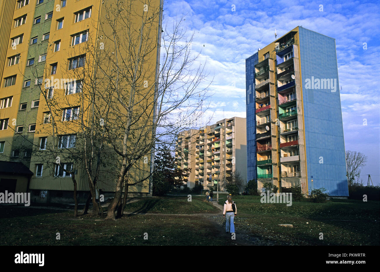 Soviet era residential housing block in the town of Wolomin in the eastern outskirts of Warsaw. November 2006 Stock Photo