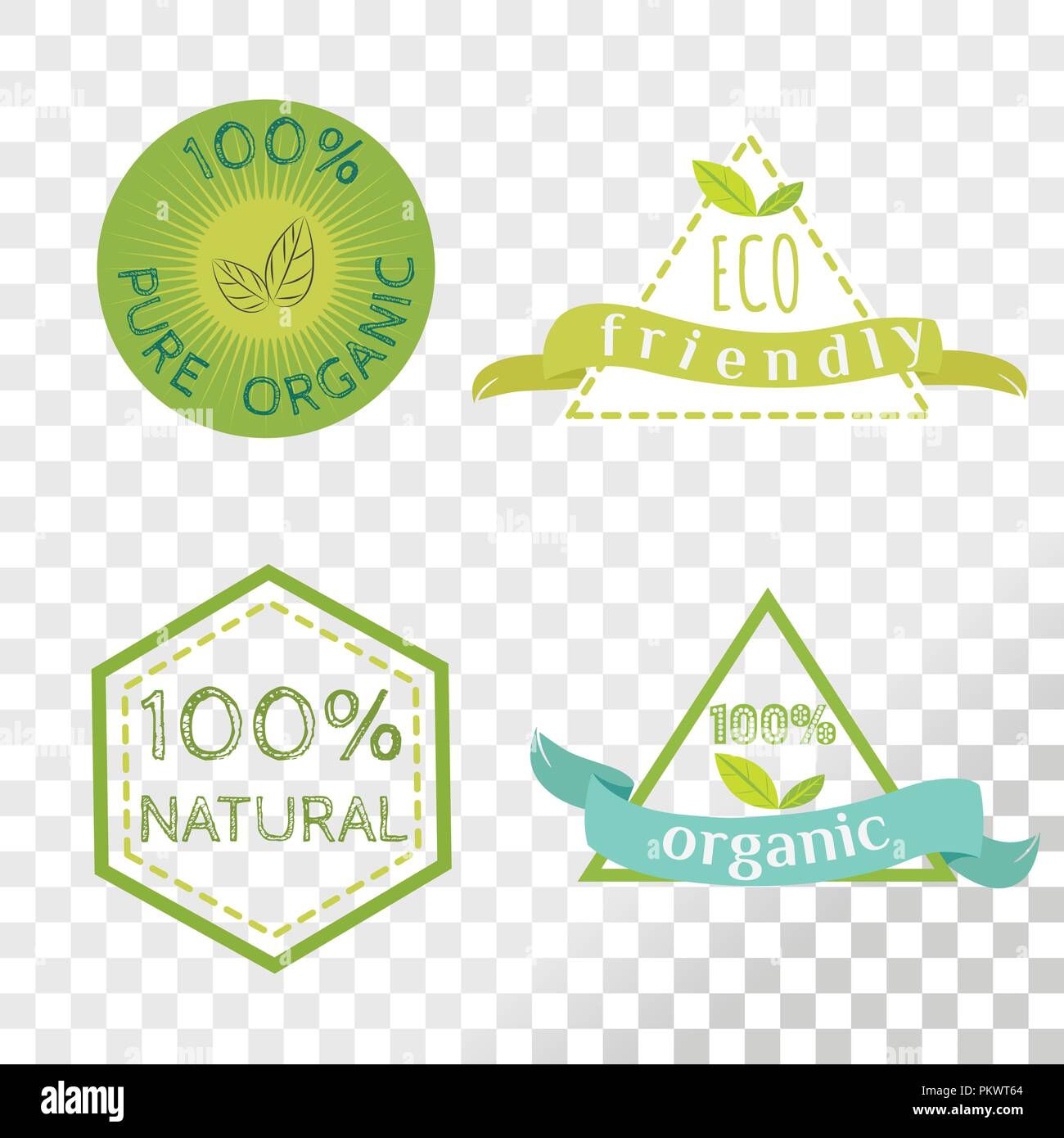Organic labels collection isolated on transparent background. Emblems for healthy and safe products. Stock Vector