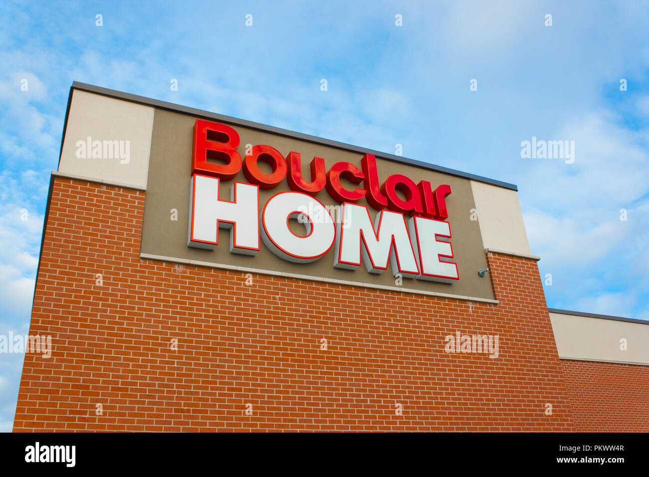 DARTMOUTH, CANADA - MAY 07, 2014: Bouclair Home outlet sign. Bouclair Home is a Canadian home decorating retail chain headquarterd in Quebec and has o Stock Photo