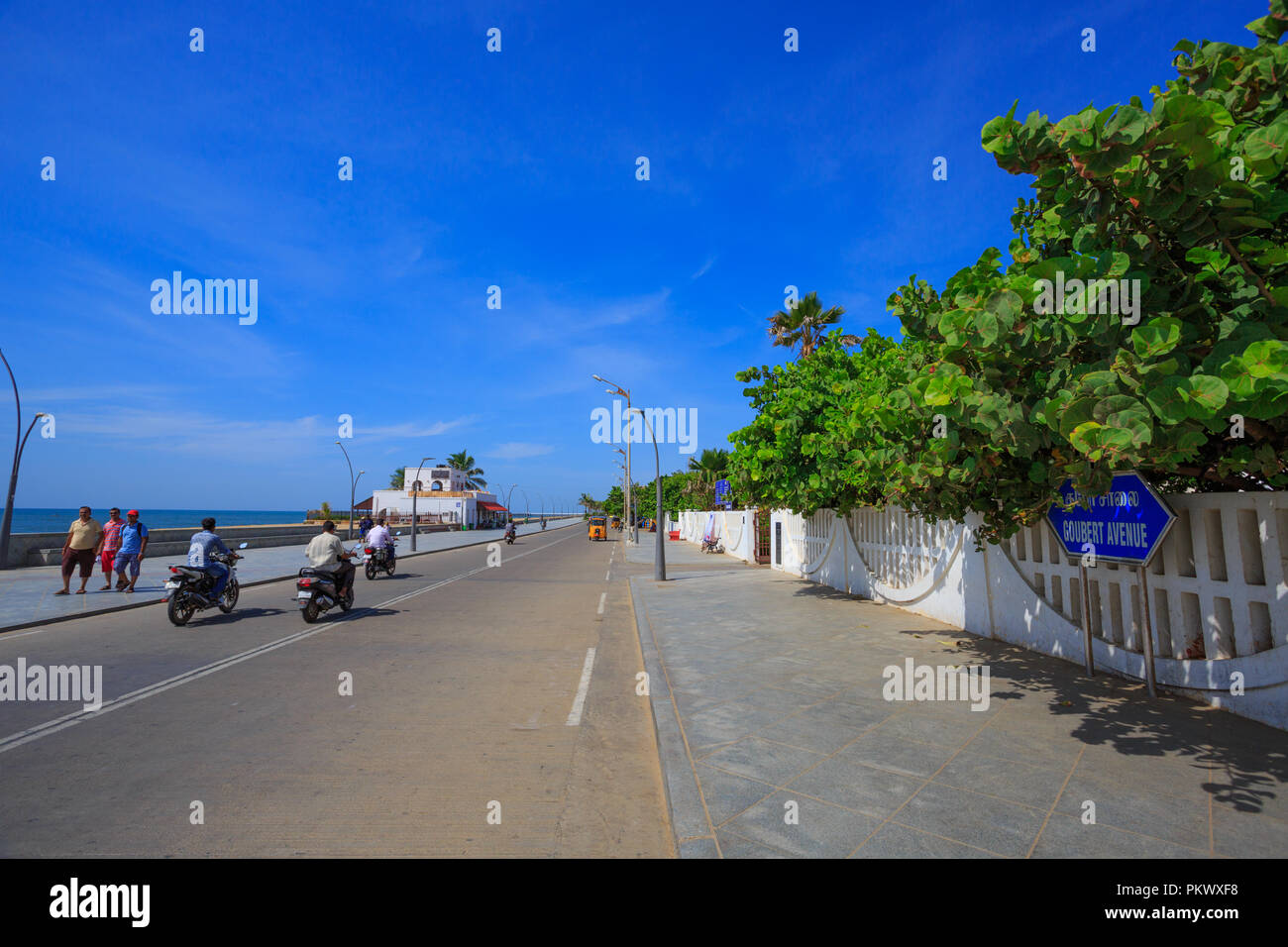 Pondicherry Beach Road - Goubert Avenue Stock Photo