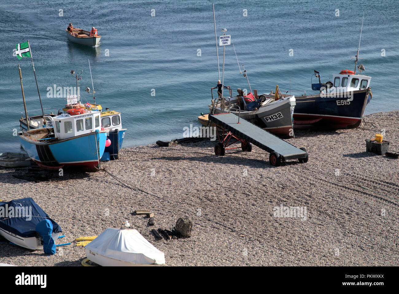 Mackerel fishing boats beer devon uk hires stock photography and