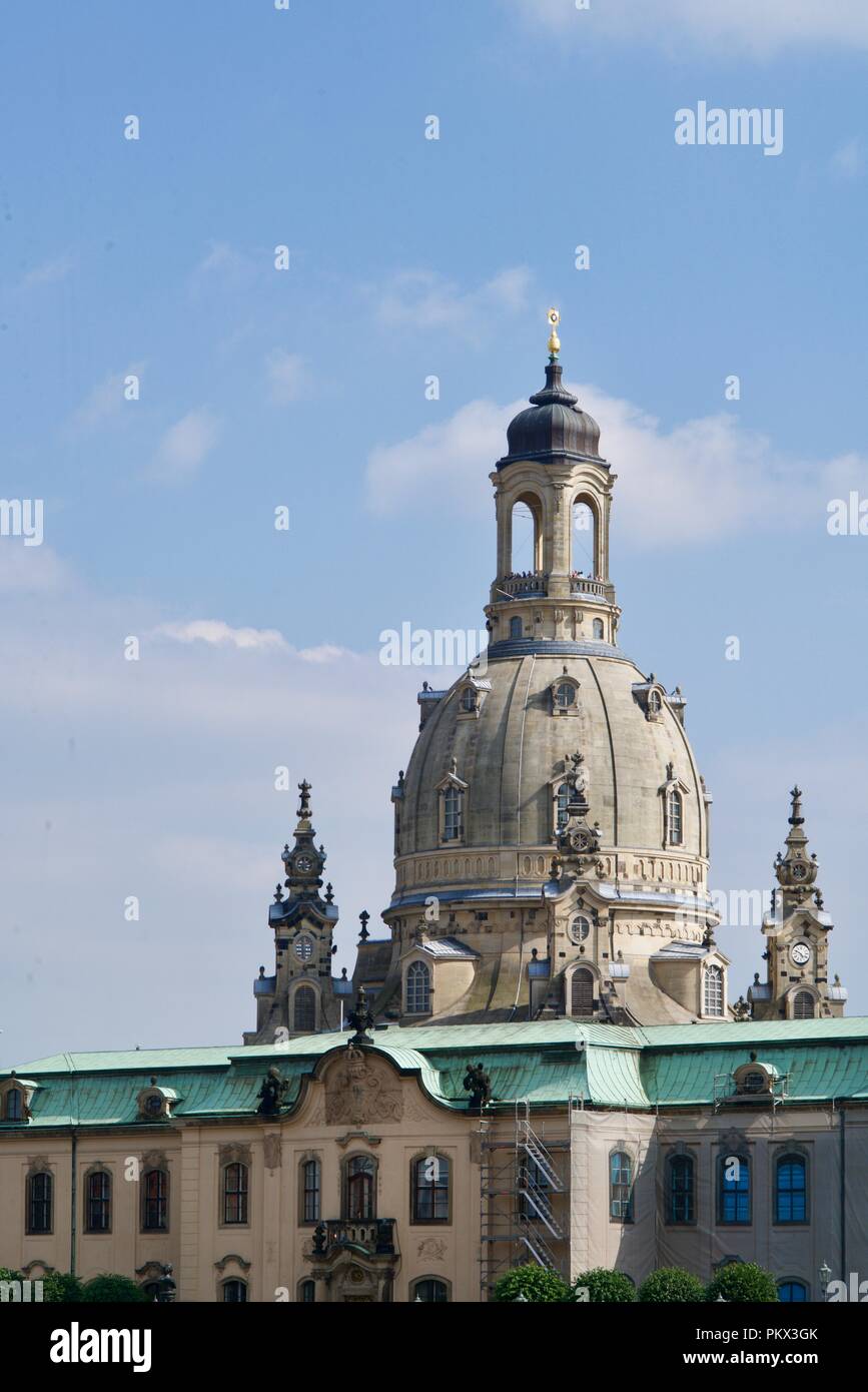 Closeup ot the steeple of the Frauenkirche in Dresden Stock Photo