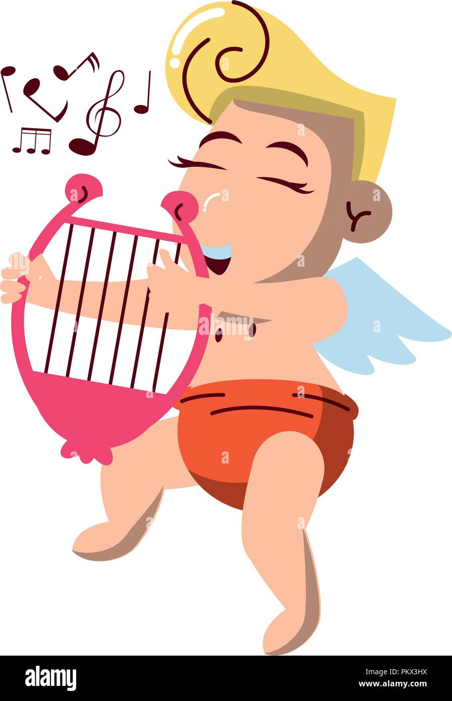 Cupid With Harp Cartoon Stock Vector Image Art Alamy