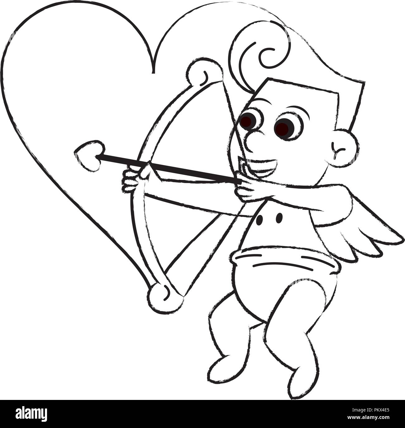 Cupid With Arch On Heart Sketch Stock Vector Image And Art Alamy 7649