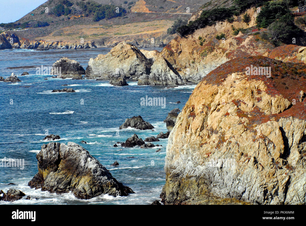 A sea and landscape of the exquisitely rugged coast of Northern California at Point Reyes Stock 