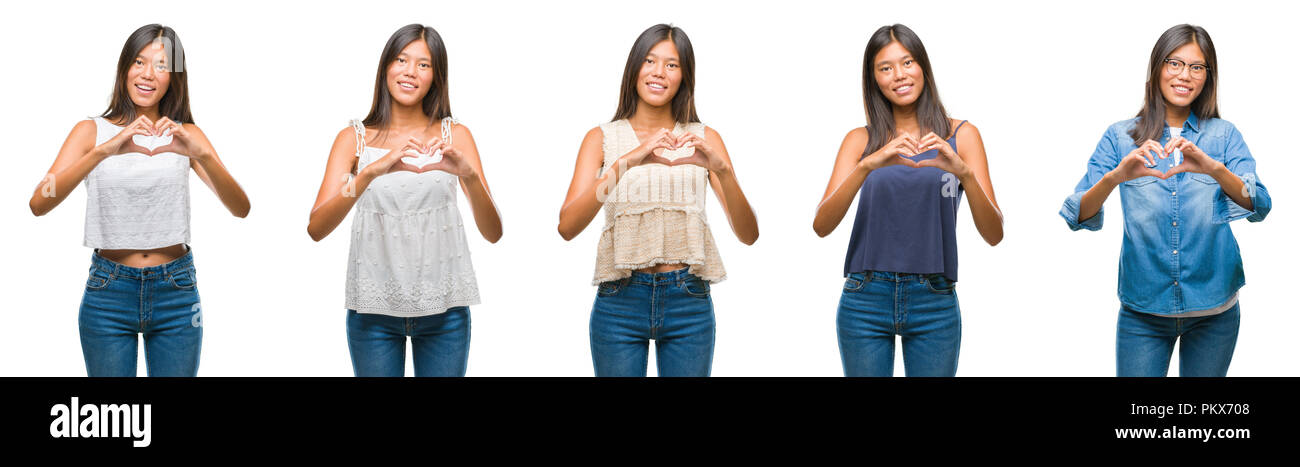 Collage of asian young woman standing over white isolated background ...