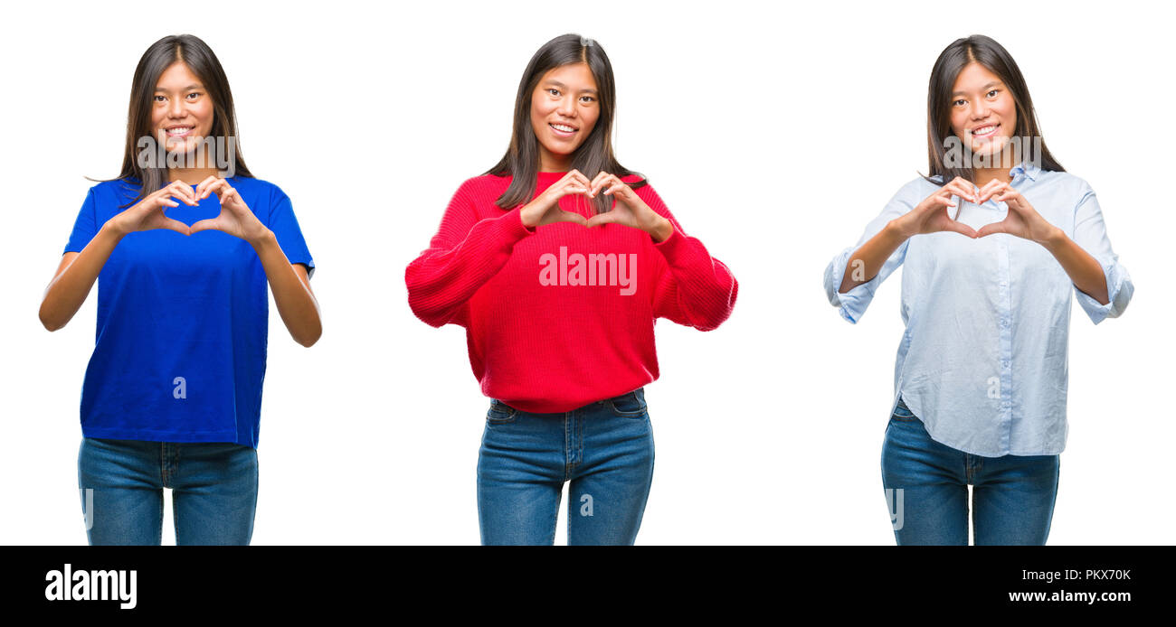 Collage of asian young woman standing over white isolated background ...