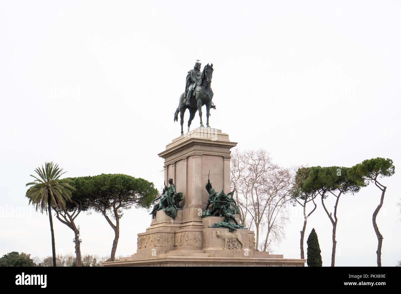 Equestrian statue of Giuseppe Garibaldi is the monument located on the Janiculum hill in Rome Stock Photo