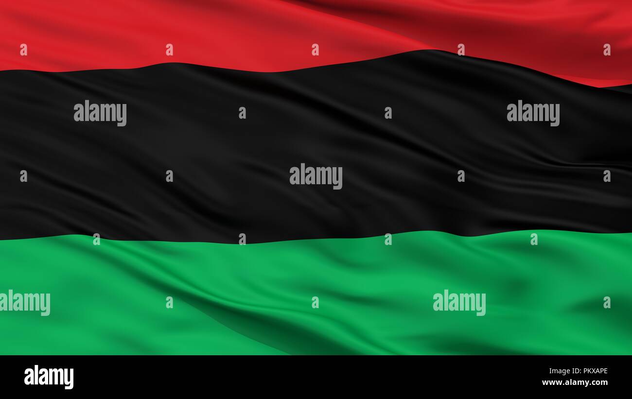 Panafrican Unia Afro American Black Liberation Flag, Closeup View, 3D Rendering Stock Photo