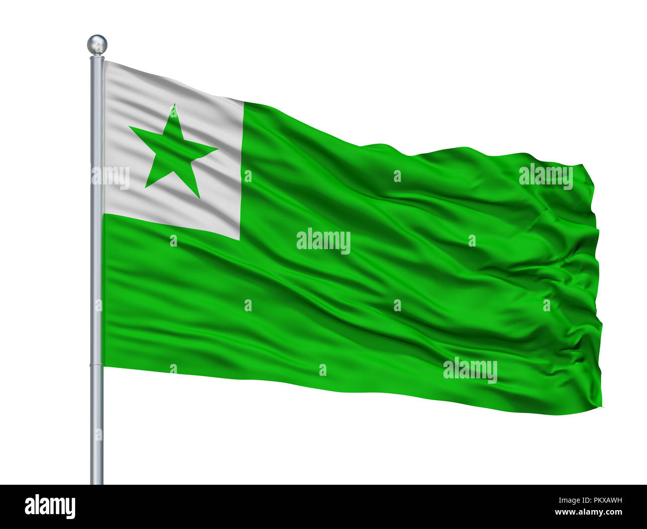 Esperanto Flag On Flagpole, Isolated On White Background, 3D Rendering Stock Photo