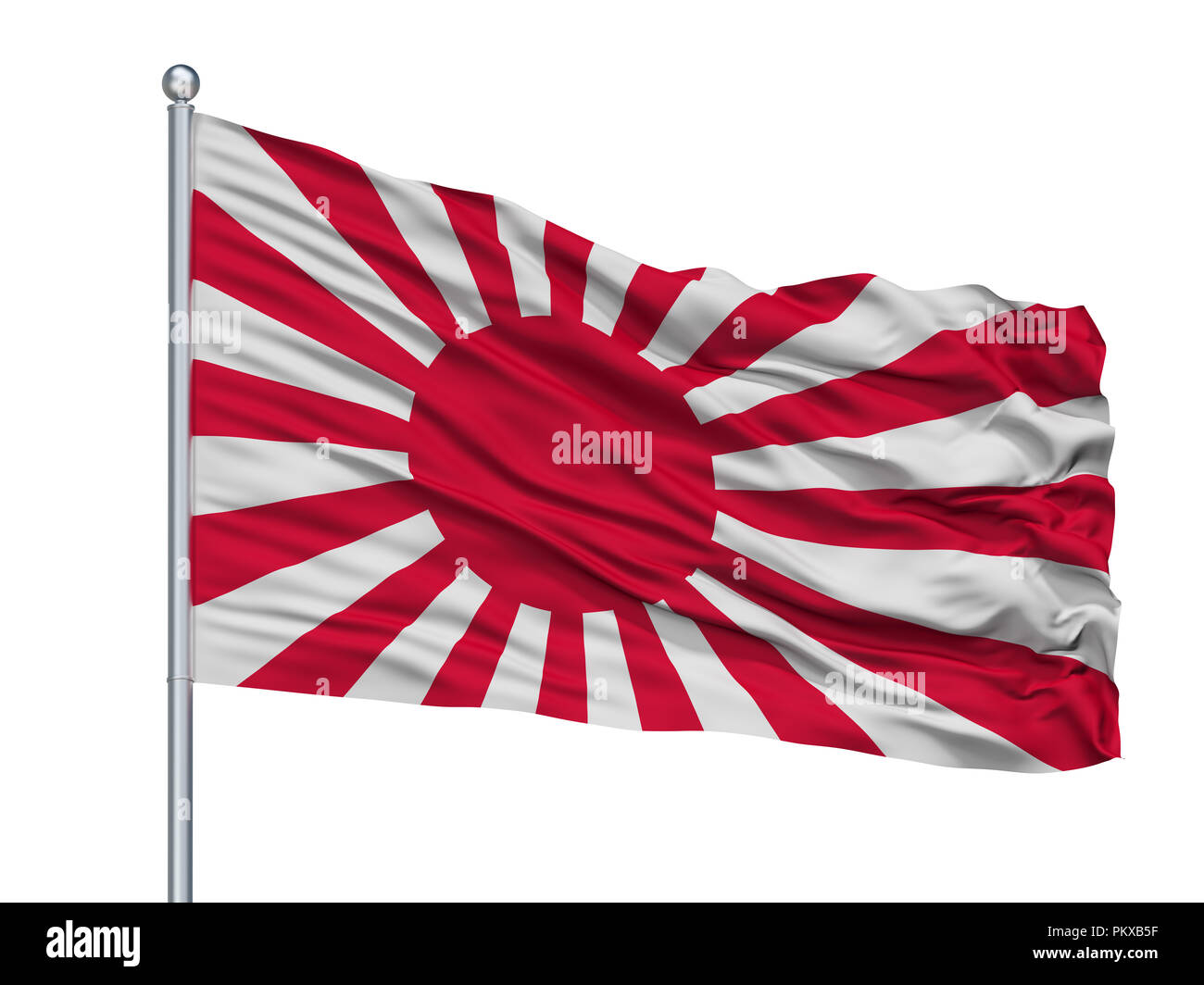 Japan Naval Ensign Flag On Flagpole, Isolated On White Background, 3D Rendering Stock Photo