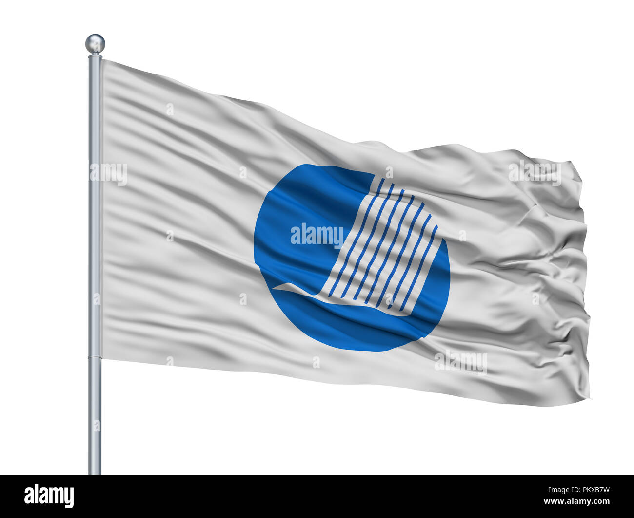 Nordic Council Flag On Flagpole, Isolated On White Background, 3D Rendering Stock Photo