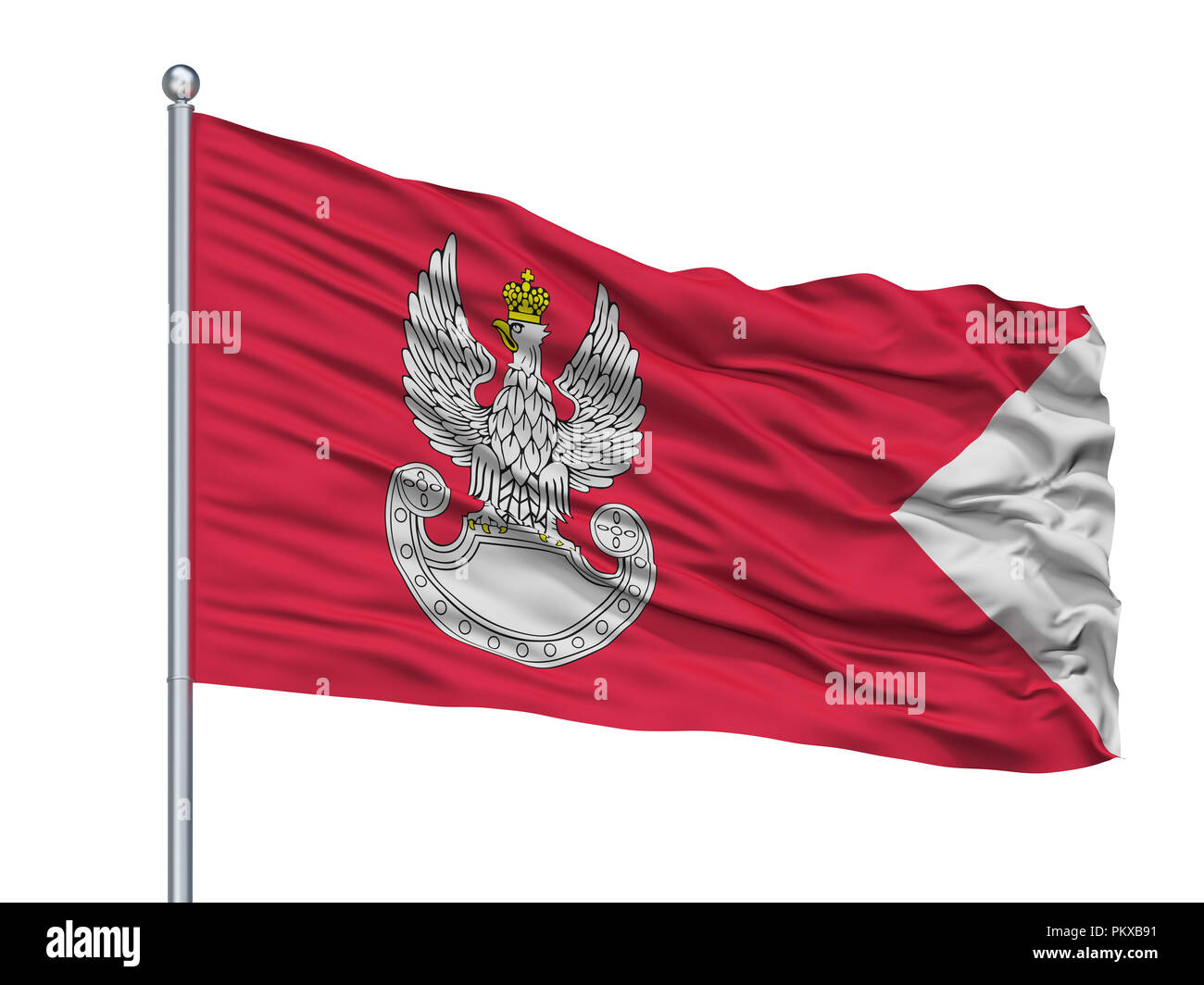 Polish Land Forces Flag On Flagpole, Isolated On White Background, 3D Rendering Stock Photo