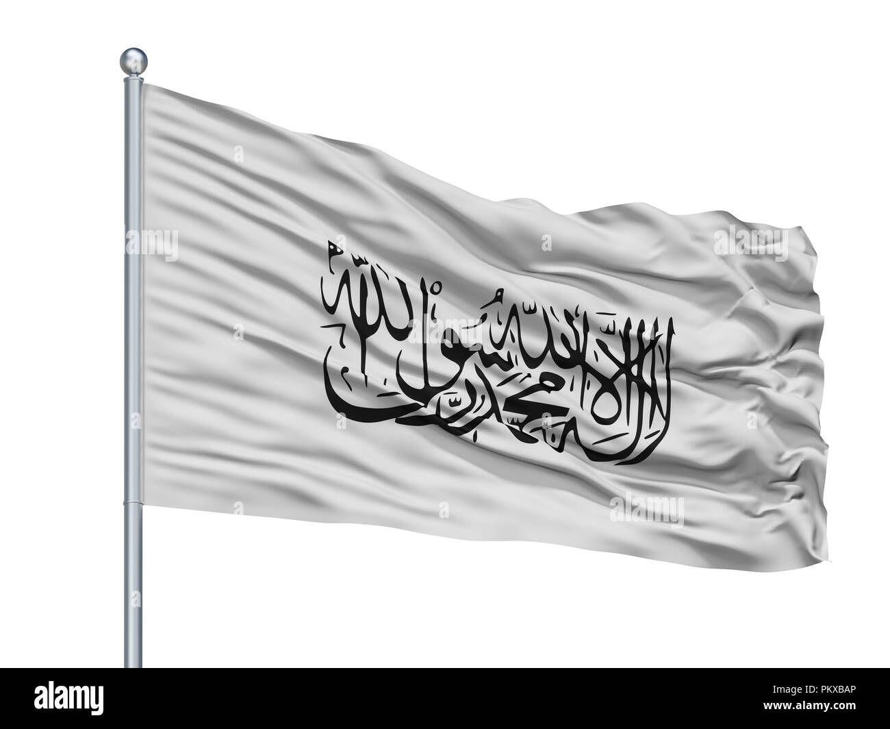 Taliban Flag On Flagpole, Isolated On White Background, 3D Rendering Stock Photo