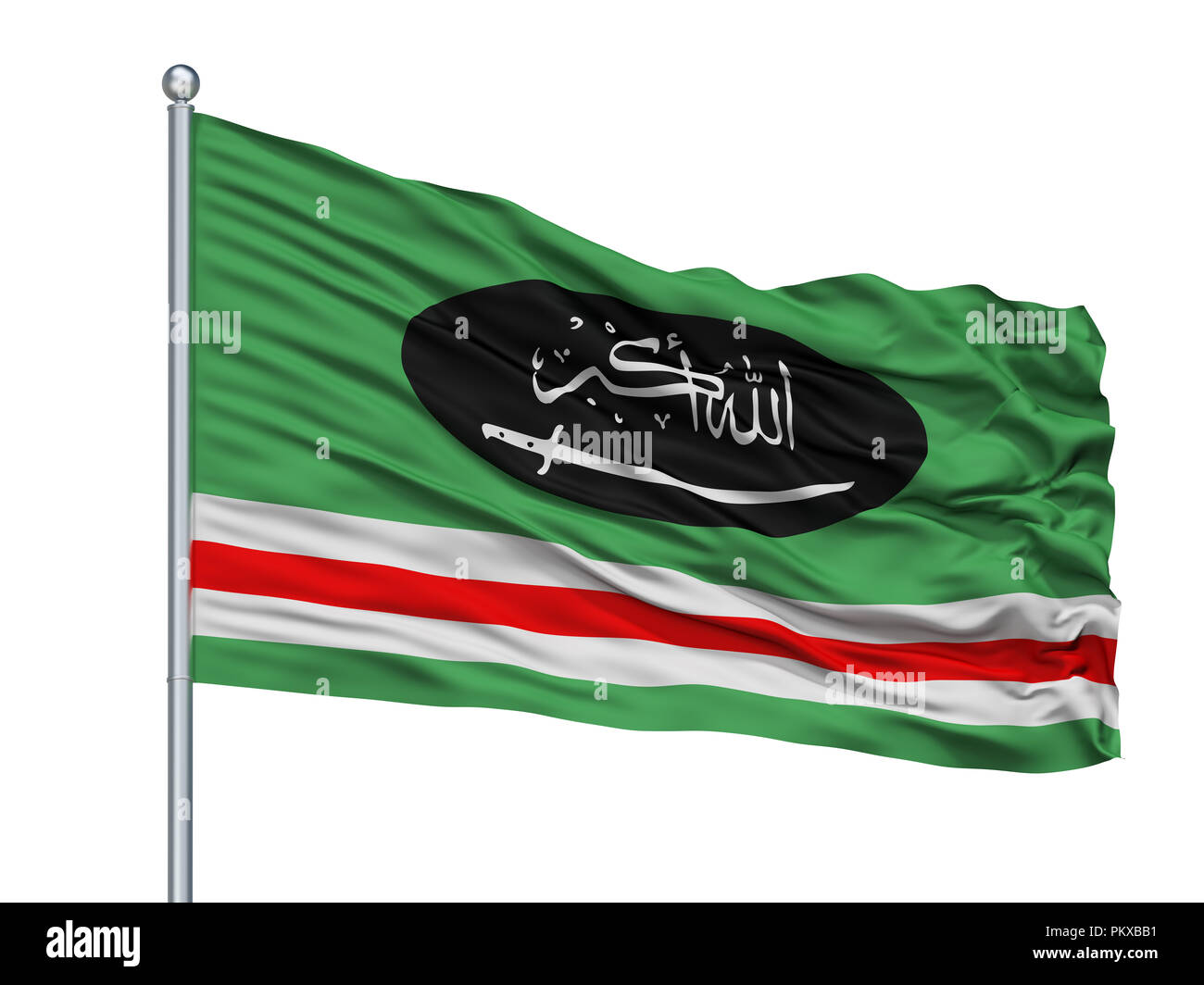 Caucasian Emirate Flag On Flagpole, Isolated On White Background, 3D ...