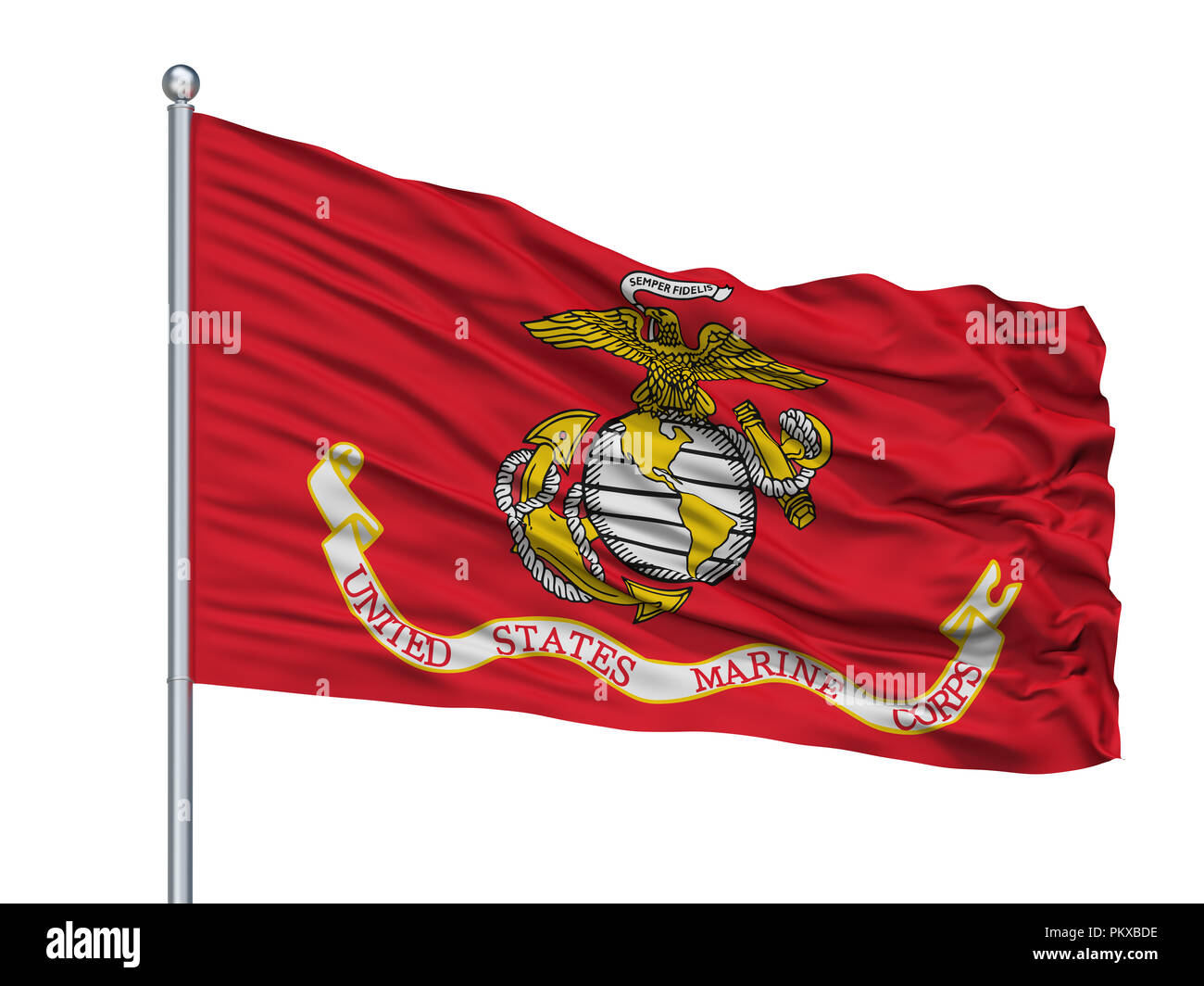 United states marine corps flag on flagpole isolated on white