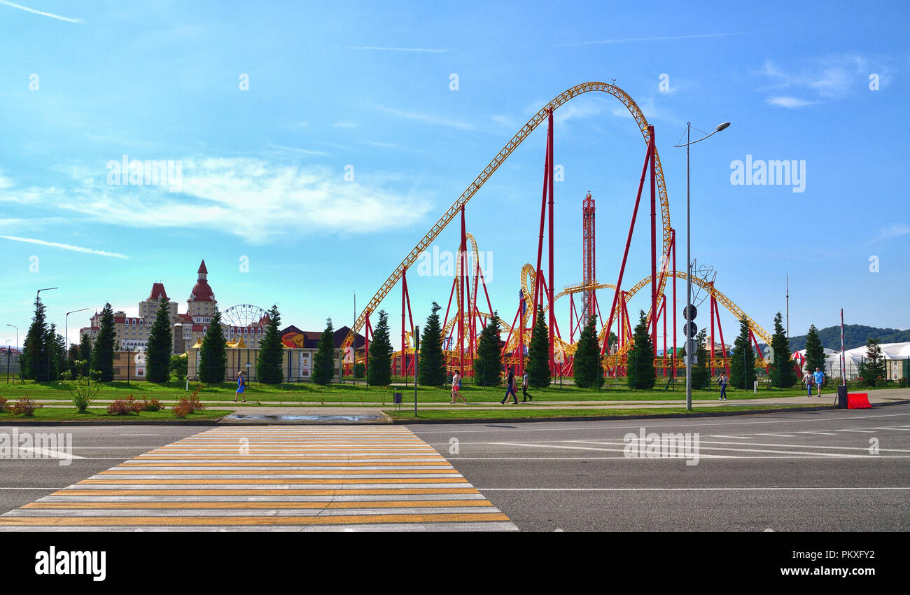 Sochi, Russia - June 6. 2018 roller coaster Snake Gorynych in Sochi Park, which entered the TOP-25 of the best parks in Europe in 2016 Stock Photo