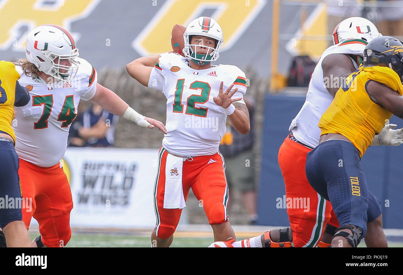 Toledo, Ohio, USA. 15th Sep, 2018. during the NCAA Football game between the Toledo Rockets and the Miami Hurricanes at the Glass Bowl in Toledo, Ohio. Kyle Okita/CSM/Alamy Live News Stock Photo