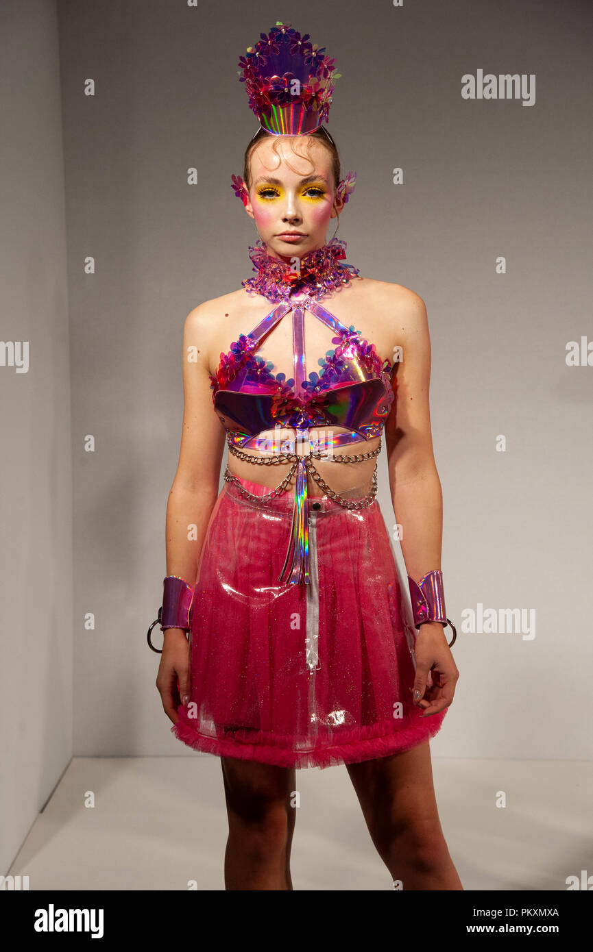 Ada Zanditon's Candy Land Fantasy presentation at Fashion Scout SS19, Freemason's Hall, Covent Garden, London, UK, during London Fashion Week. Ada Zanditon is an award-winning couture designer and graduate of London Fashion College. Her designs have been worn by Ariana Grande, Mariah Carey, Poppy, and Tinashe, amongst others. She also designed a window for Selfridge's Christmas 2015 displays. Credit: Antony Nettle/Alamy Live News Stock Photo