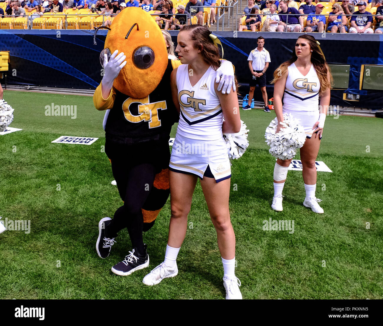Pittsburgh, PA, USA. 15th Sep, 2018. Yellow Jackets mascot and cheerleaders  during the Pitt Panthers vs