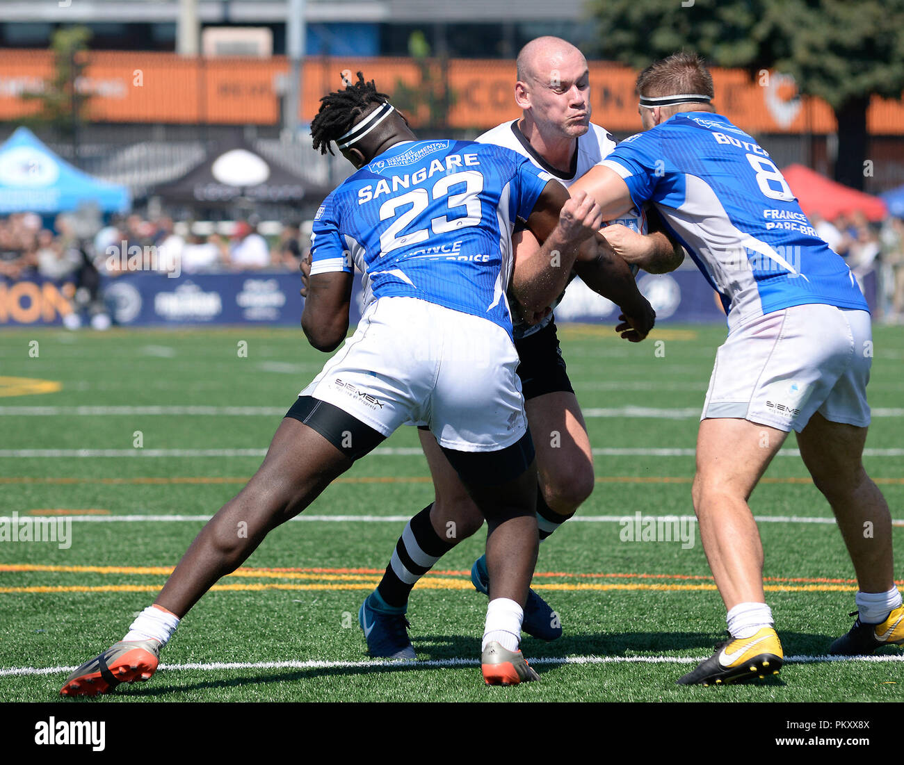 Lamport Stadium, Toronto, Ontario, Canada, 15th September 2018.   Jack Buchanan of Toronto Wolfpack on the attack against Toulouse Olympique during Toronto Wolfpack v Toulouse Olympique in the Super 8's The Qualifiers.   Credit: Touchlinepics/Alamy Live News Stock Photo