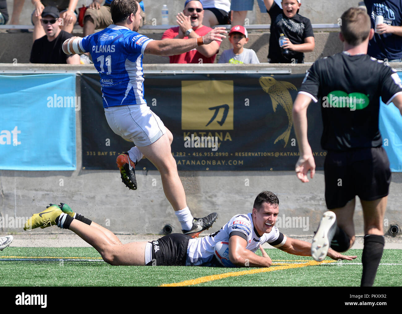 Lamport Stadium, Toronto, Ontario, Canada, 15th September 2018.   Nick Rawsthorne of Toronto Wolfpack scores the try against Toulouse Olympique during Toronto Wolfpack v Toulouse Olympique in the Super 8's The Qualifiers.   Credit: Touchlinepics/Alamy Live News Stock Photo