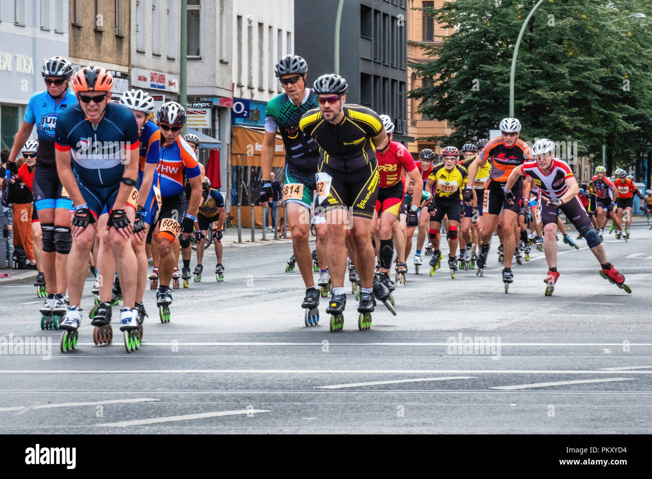 Berlin Germany, 15 September 2018. Annual Inline Skating Marathon. In line skaters pass through Rosenthaler Platz as they compete in the annual roller skating event. The event is the Grand Finale of the Inline skating season as skaters participants from 60 countries compete for the WORLD and GERMAN INLINE CUP Credit: Eden Breitz/Alamy Live News Stock Photo