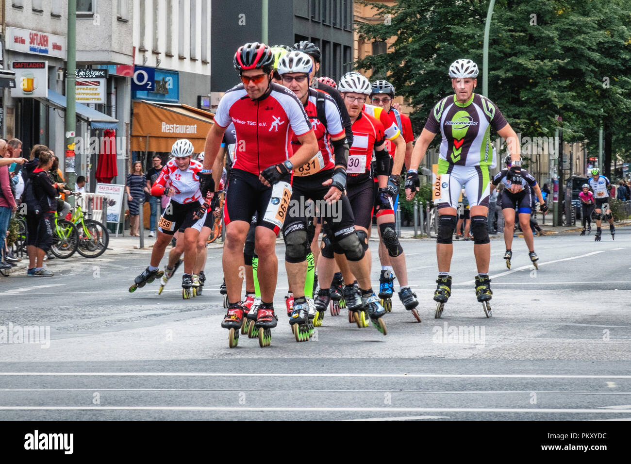 Berlin Germany, 15 September 2018. Annual Inline Skating Marathon. In line  skaters pass through Rosenthaler Platz as they compete in the annual roller  skating event. The event is the Grand Finale of