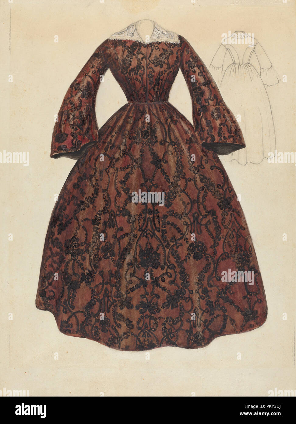 Dress. Dated: c. 1939. Dimensions: overall: 30.2 x 22.8 cm (11 7/8 x 9 in.). Medium: watercolor, graphite, and pen and ink on paper. Museum: National Gallery of Art, Washington DC. Author: Jessie M. Benge. Stock Photo