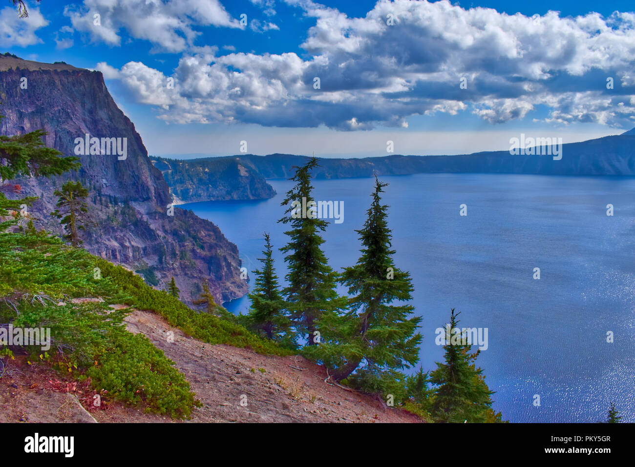 Crater Lake National Park on a cloudy fall day. Stock Photo