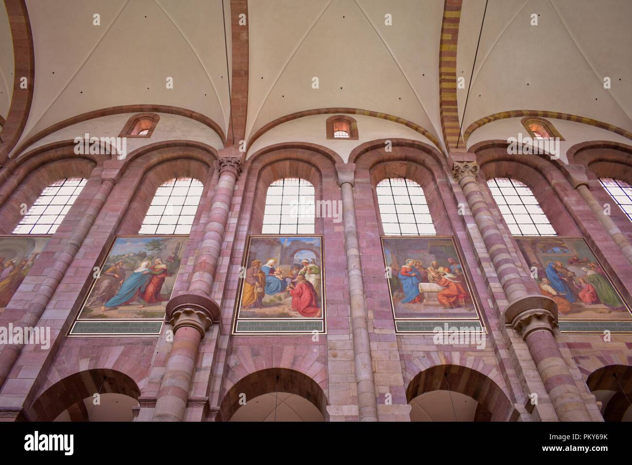 Speyer, Rhineland-Palatinate, Germany -July 6, 2018: View of paintings inside Speyer Cathedral. The Cathedral is a cultural UNESCO World Heritage Site Stock Photo