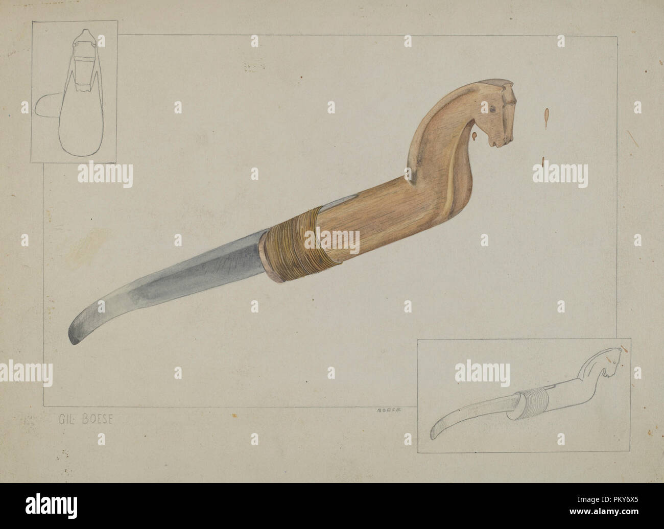 Drawknife. Dated: c. 1937. Dimensions: overall: 22.9 x 30.5 cm (9 x 12 in.). Medium: watercolor and graphite on paper. Museum: National Gallery of Art, Washington DC. Author: Gilbert Boese. Stock Photo