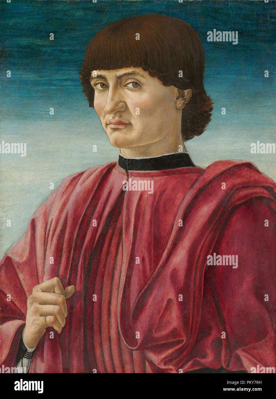 Portrait of a Man. Dated: c. 1450. Dimensions: painted surface: 54.2 x 40.4 cm (21 5/16 x 15 7/8 in.)  support: 55.5 x 41.2 cm (21 7/8 x 16 1/4 in.)  framed: 86.4 x 74.9 x 8.9 cm (34 x 29 1/2 x 3 1/2 in.). Medium: tempera on panel. Museum: National Gallery of Art, Washington DC. Author: ANDREA DEL CASTAGNO. CASTAGNO, ANDREA DEL. Stock Photo