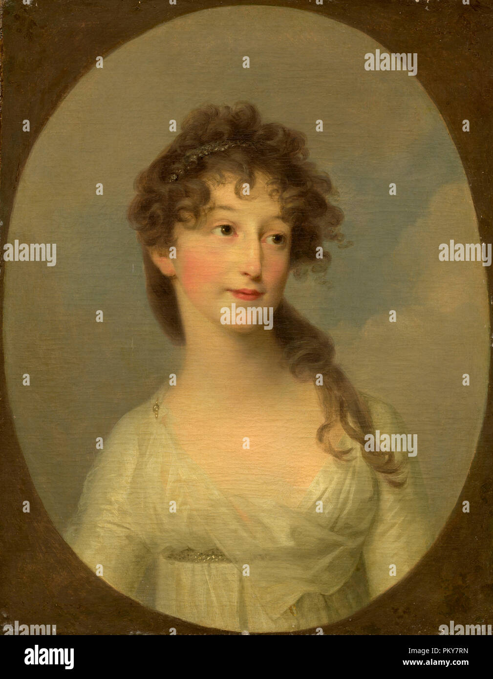 Possibly Franciska Krasinska, Duchess of Courland. Dated: c. 1790. Dimensions: overall (painted oval): 62.9 x 49.5 cm (24 3/4 x 19 1/2 in.)  framed: 72.4 x 57.8 x 3.2 cm (28 1/2 x 22 3/4 x 1 1/4 in.). Medium: oil on canvas. Museum: National Gallery of Art, Washington DC. Author: KAUFFMANN, ANGELICA. ANGELIKA KAUFFMANN. Stock Photo